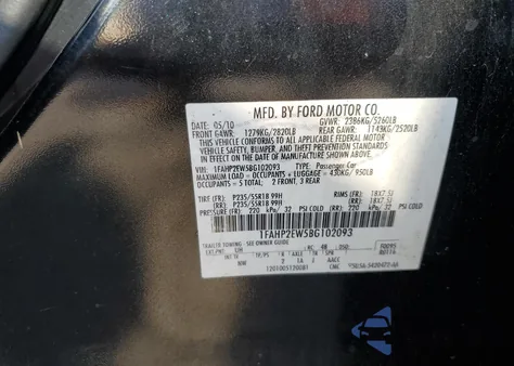 2011 Ford Taurus Sel из США, поврежденный, VIN 1FAHP2EW5BG102093